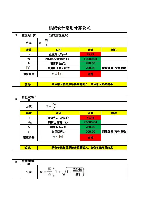 机械设计强度校核常用计算公式