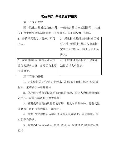 成品保护、保修及养护措施