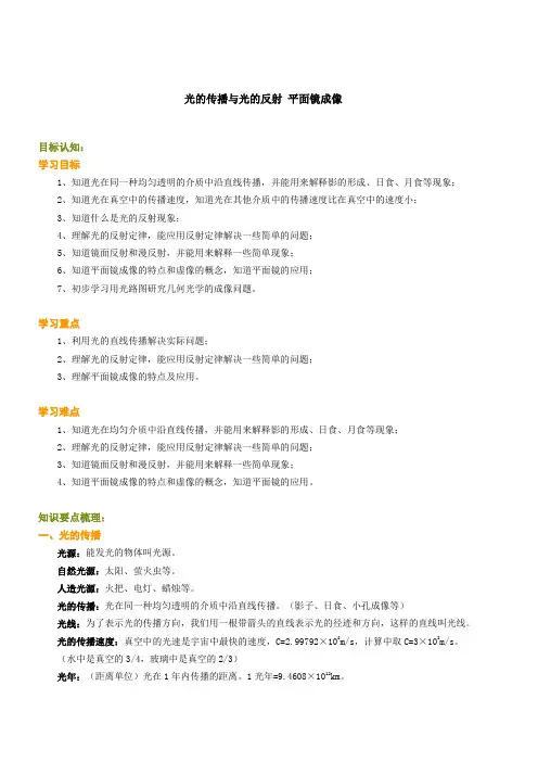 初二物理 光的传播与光的反射_平面镜成像
