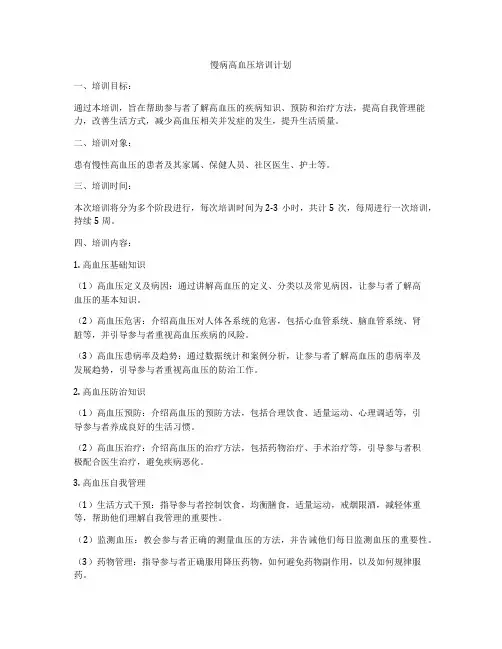 慢病高血压培训计划