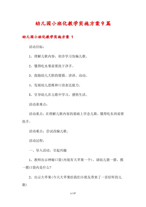 幼儿园小班化教学实施方案9篇