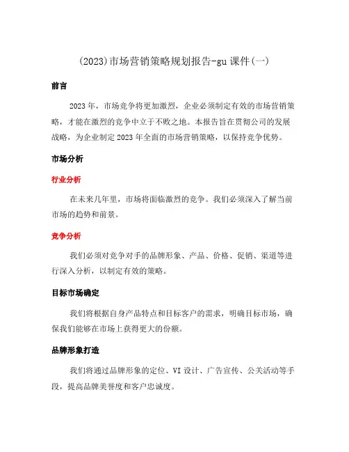 (2023)市场营销策略规划报告-gu课件(一)