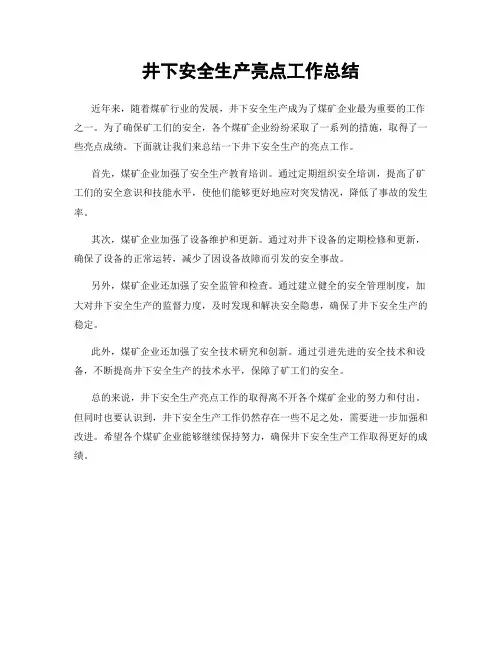 井下安全生产亮点工作总结