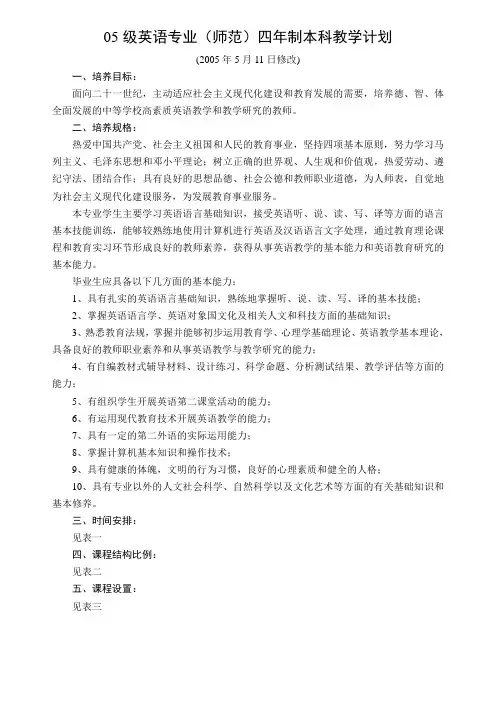 英语专业(师范)四年制本科教学计划(1)