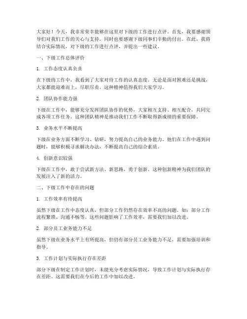 领导点评下级工作发言稿