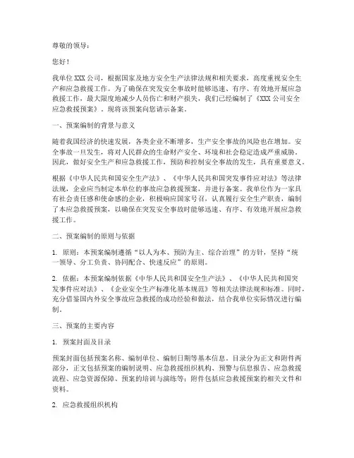 安全应急救援预案备案请示