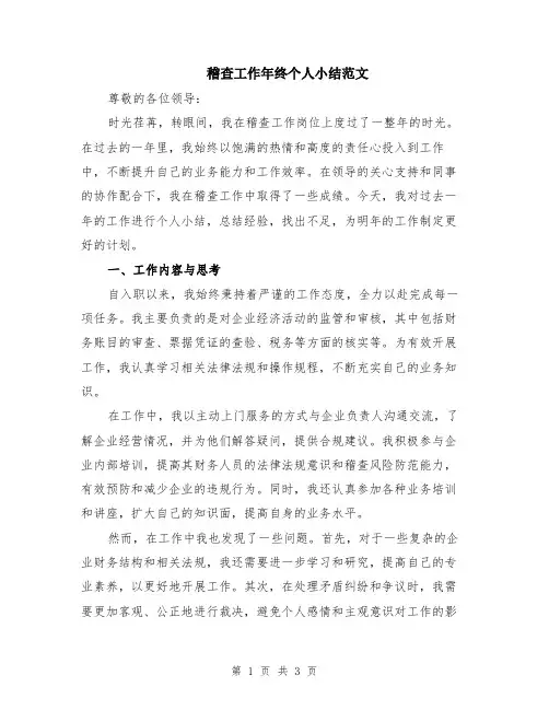 稽查工作年终个人小结范文