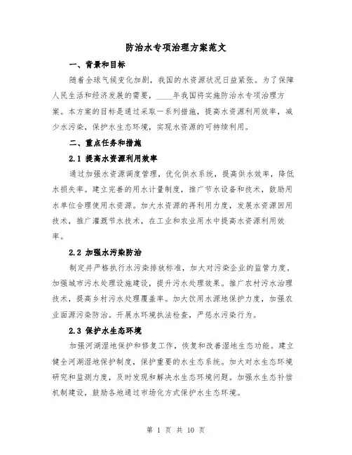 防治水专项治理方案范文（三篇）