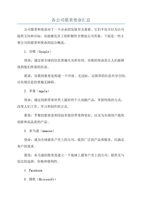 各公司愿景使命汇总
