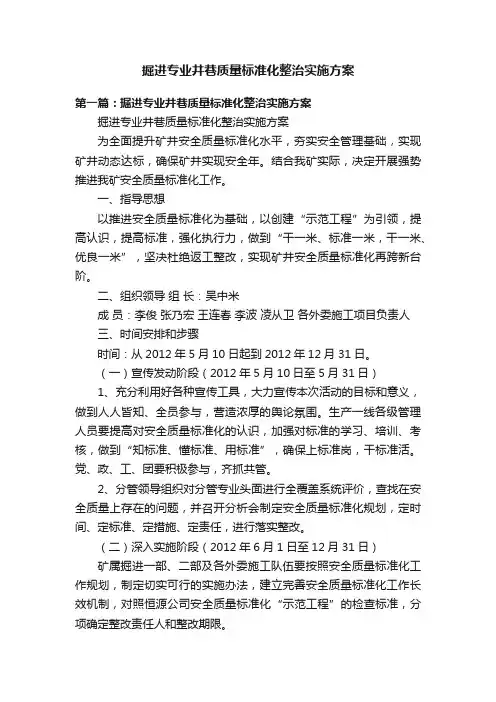 掘进专业井巷质量标准化整治实施方案