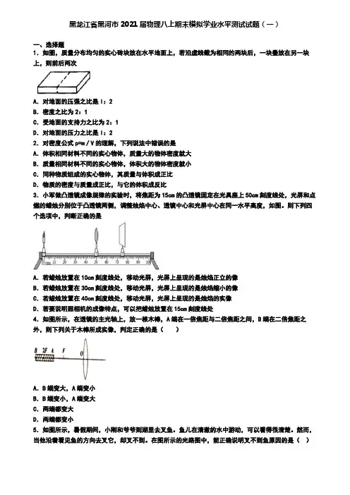 黑龙江省黑河市2021届物理八上期末模拟学业水平测试试题(一)