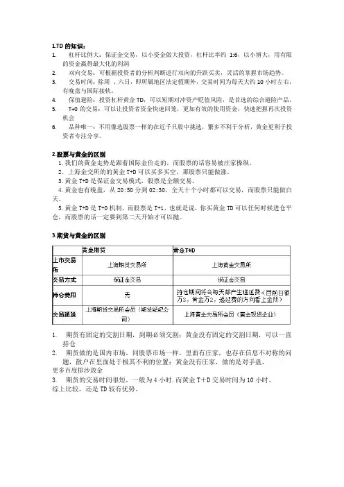 排沙敛金总结TD优势,与股票等的区别
