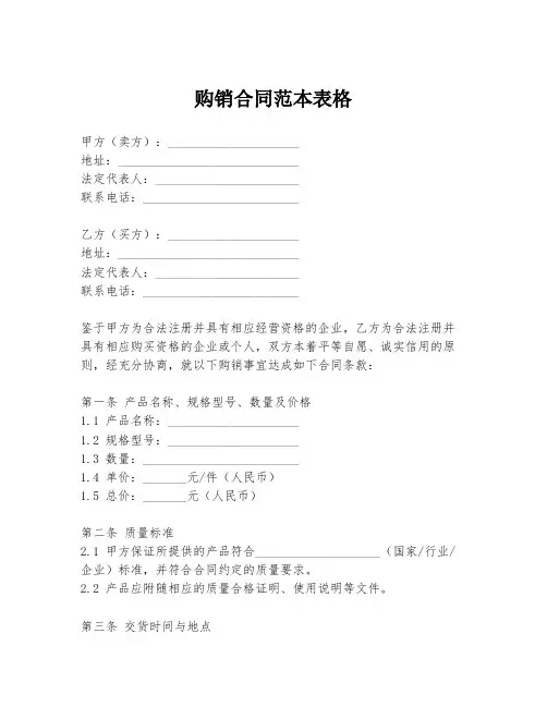 购销合同范本表格
