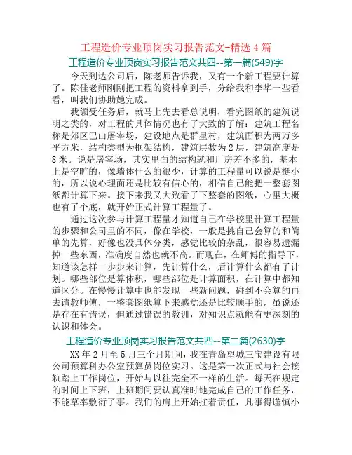 工程造价专业顶岗实习报告范文-精选4篇