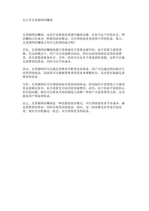 怎么开无货源网店赚钱