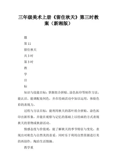 三年级美术上册《留住秋天》第三课时教案(新湘版)