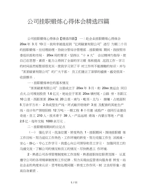 公司挂职锻炼心得体会精选四篇