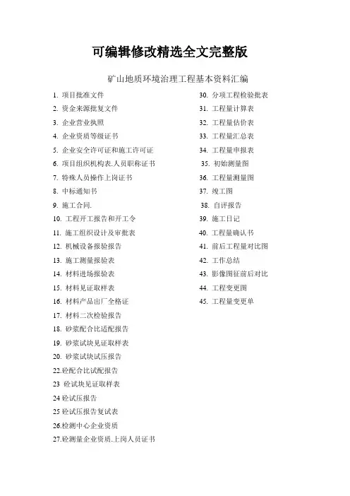 矿山地质环境治理表格目录(施工单位)精选全文完整版