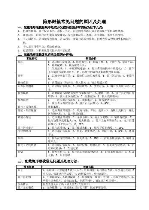 新隐形眼镜常见问题的原因及处理