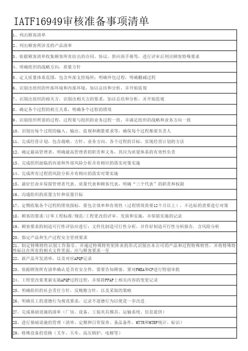IATF16949审核准备事项清单