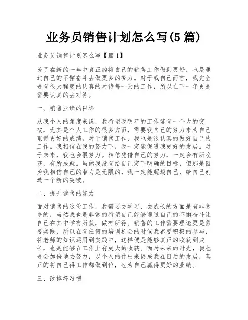 业务员销售计划怎么写(5篇)