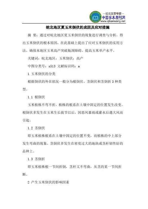 皖北地区夏玉米倒伏的成因及应对措施