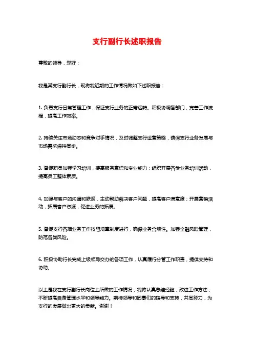 支行副行长述职报告