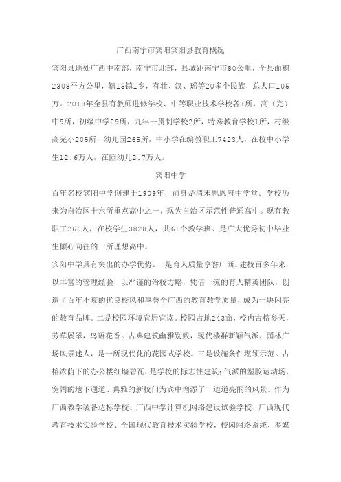 广西南宁市宾阳宾阳县教育概况