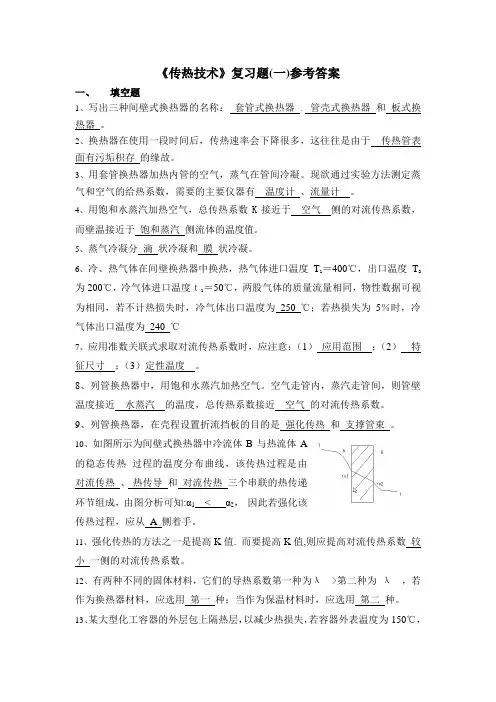 传热复习题(一)参考答案