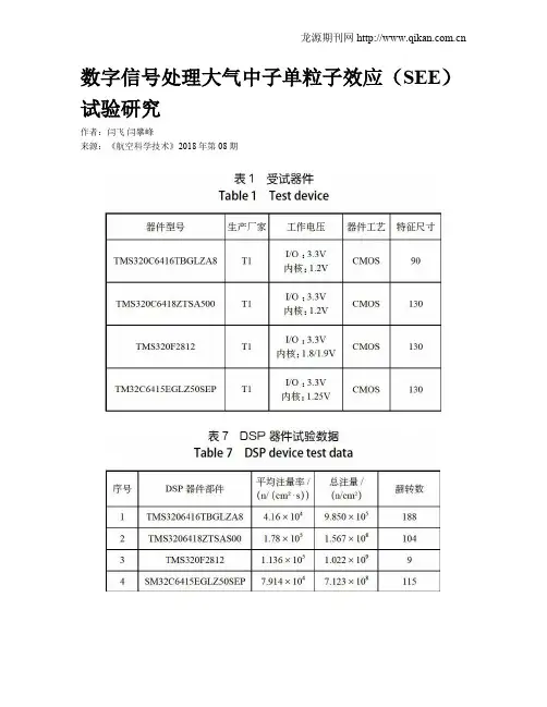 数字信号处理大气中子单粒子效应(SEE)试验研究