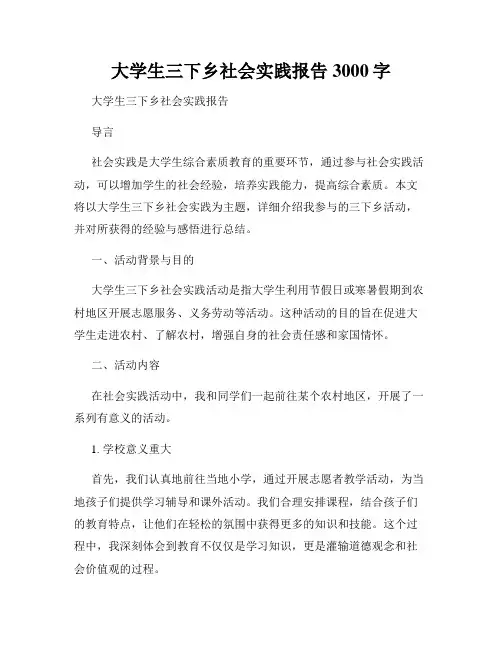 大学生三下乡社会实践报告3000字