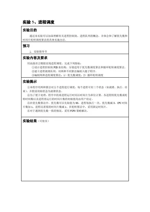 实验5 进程调度