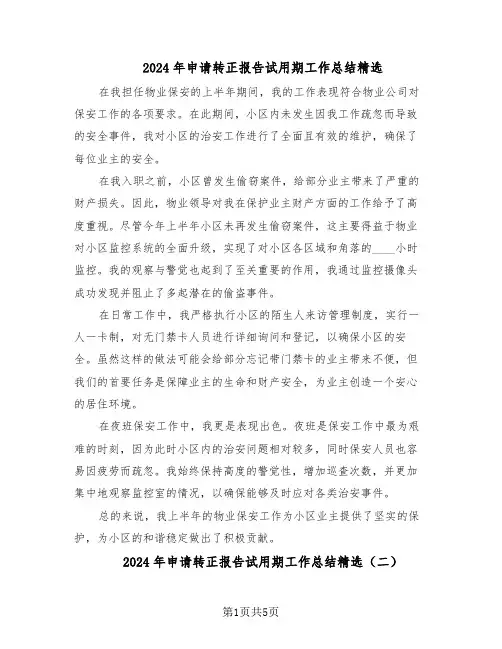 2024年申请转正报告试用期工作总结精选（四篇）