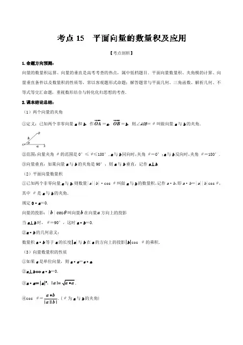 平面向量的数量积及应用-2019届高考数学(理)提分必备30个黄金考点---精校解析Word版