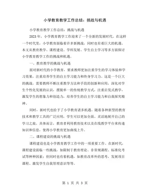 小学教育教学工作总结：挑战与机遇