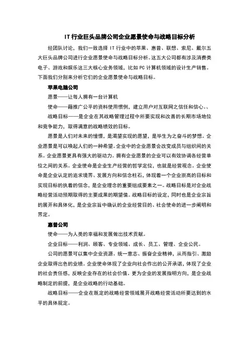 IT行业五大企业愿景使命和战略目标分析