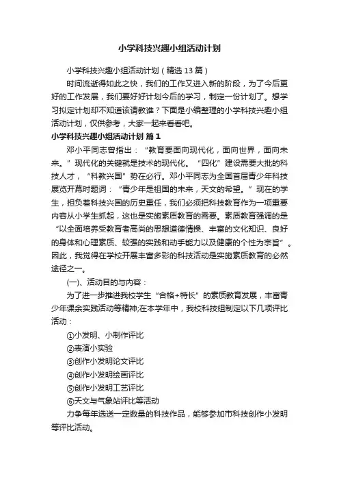 小学科技兴趣小组活动计划