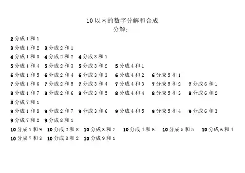 10以内的数字分解和合成