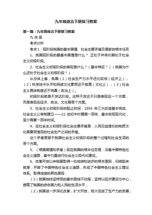 九年级政治下册复习教案