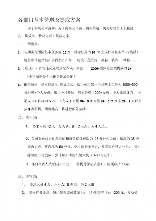 各部门提成方案