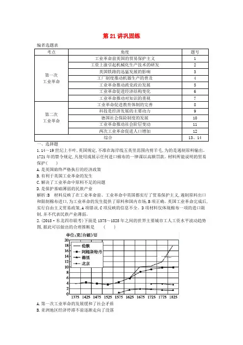 2020届高考历史复习资本主义世界市场的形成和发展第21讲巩固练(含解析)新人教版
