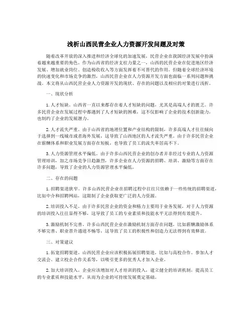 浅析山西民营企业人力资源开发问题及对策