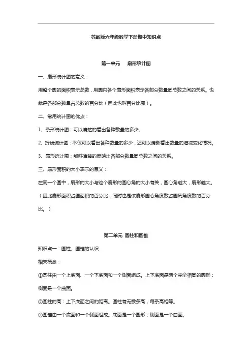 苏教版六年级数学下册期中知识点