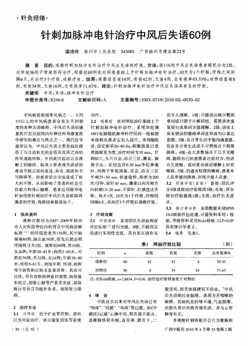 针刺加脉冲电针治疗中风后失语60例