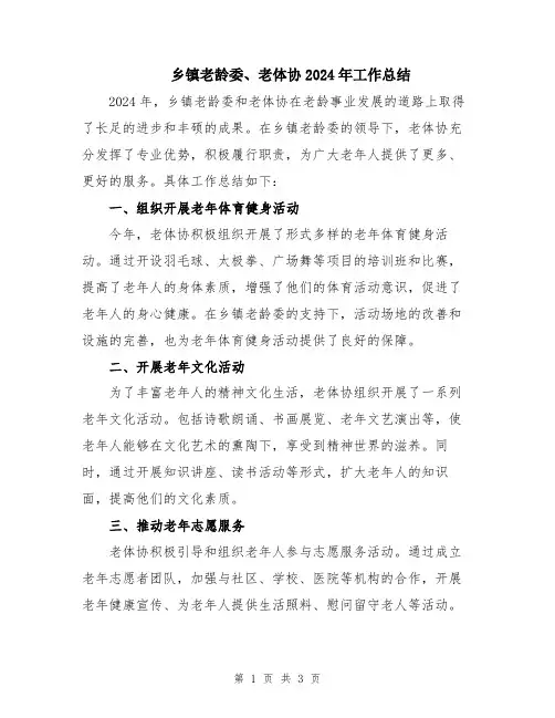 乡镇老龄委、老体协2024年工作总结
