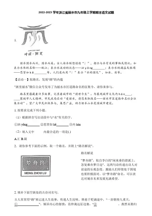 2022-2023学年浙江省丽水市九年级上学期期末语文试题