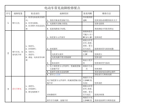 电动车常见故障检修要点