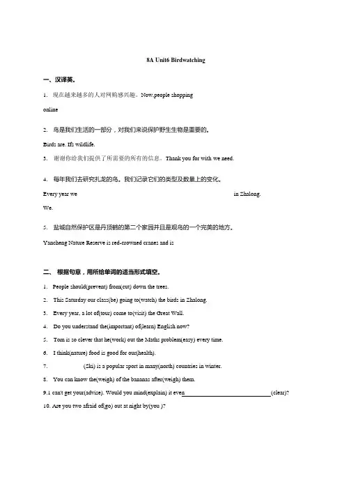 牛津译林版英语-中考复习练习八年级上册-Unit6-Birdwatching(无答案).docx