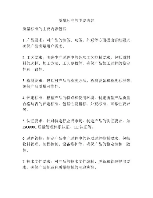 质量标准的主要内容