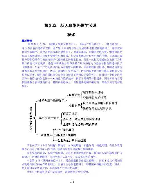 人教版高中生物必修2第二章《基因和染色体的关系》复习教案